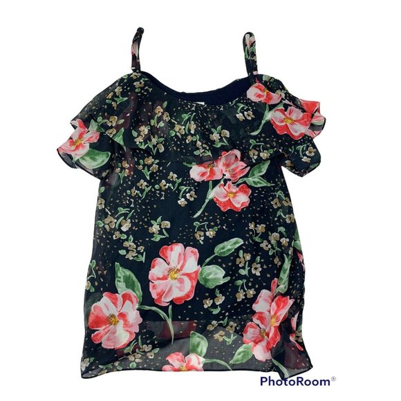 CAbi #5220 Top Fairy Tale Floral Pink Navy Blue XS Cold Shoulder Camisole - Picture 5 of 7